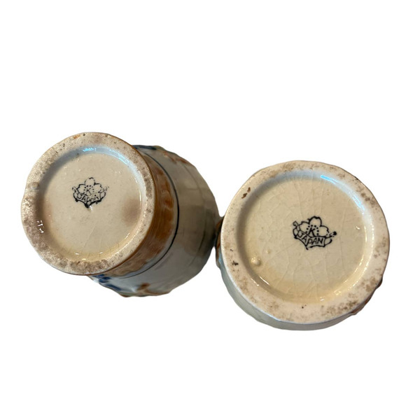 Vintage Japan Kyoto Majolica Vases 4 3/4" High x 2 1/4" Base Radius 10 3/4" Mid - Picture 6 of 6